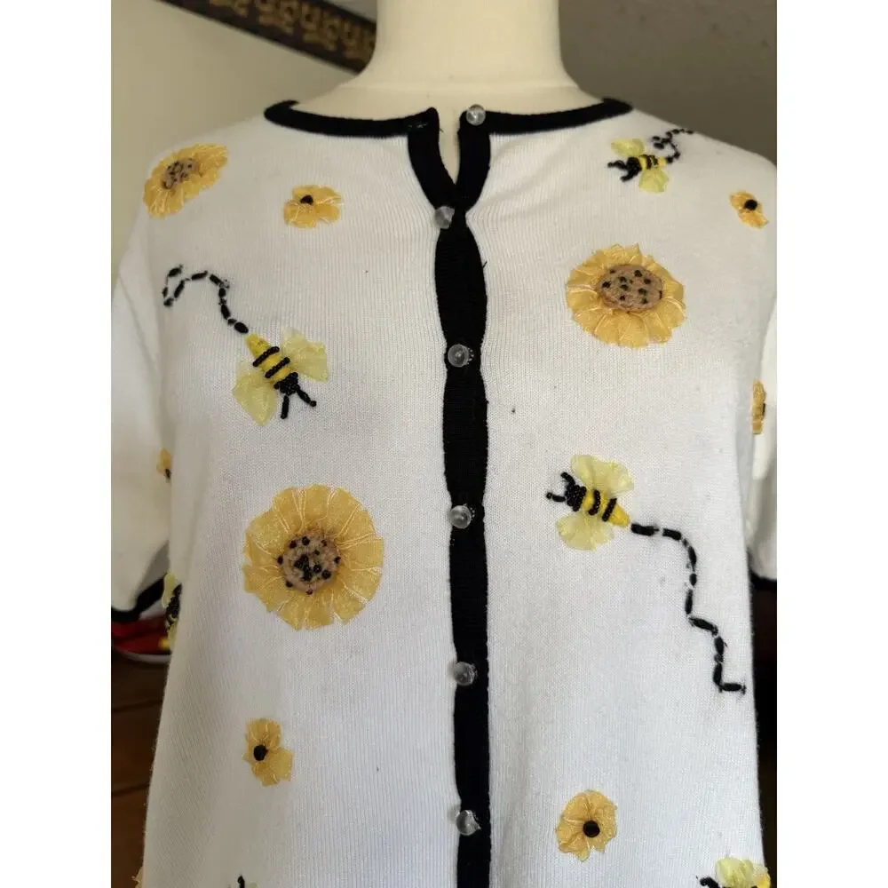 Marisa Christina Vintage Cottagecore Floral Bee Cardigan Size Small